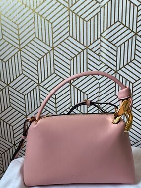 JW Anderson Pink Leather Top-Handle Crossbody Bag with Gold Chain Link